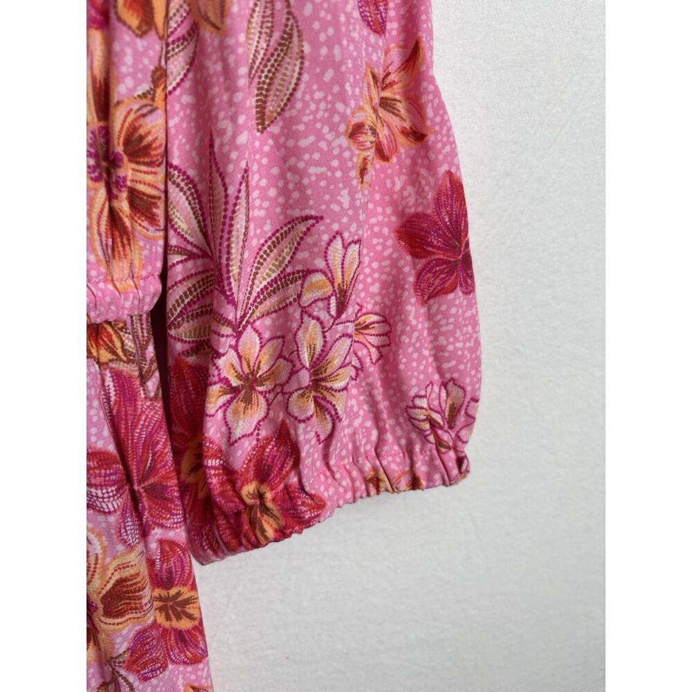 LOFT Pink Floral‎ Dress Large Boho Romantic Cottagecore Tassel Waist Mini - Picture 3 of 13